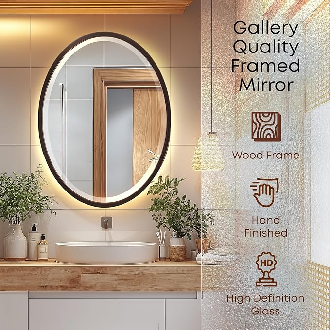 OVALCREST - Oval Wooden Beveled Wall Mirror for Home Decor, Bathroom, Vanity, Bedroom, Living Room, Hallway - London Style (Rubbed Bronze) 19.1 x 25.1