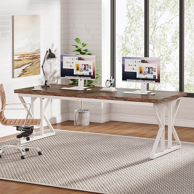 Tribesigns 78.7-Inch Executive Desk, Large Computer Office Desk Workstation, Modern Simple Style Laptop Desk Study Writing Table Business Furniture for Home Office (Rustic Brown/White, 78.7 Inch)