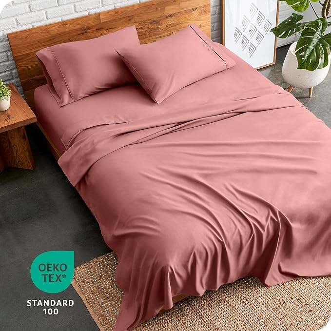 Bare Home Full XL Sheet Set - Luxury 1800 Ultra-Soft Microfiber Full Extra Long Bed Sheets - Double Brushed - Deep Pockets - Easy Fit - 4 Piece Set - Bedding Sheets & Pillowcases (Full XL, Dusty Rose)