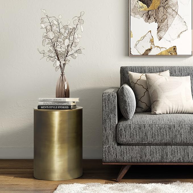 SIMPLIHOME Corbin Industrial 16 inch Wide Metal Metal Side Table in Antique Gold , Fully Assembled for the Living Room and Bedroom