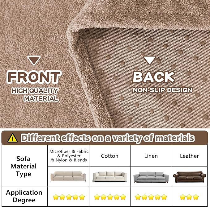 MYSKY HOME Couch Cover Sofa Covers for 3 Cushion Couch, Ultra - Soft Dog Couch Covers Protector for Sectional Sofa, Non Slip Sofa Slipcover Furniture Protector for Pet, 91" x 118", Khaki