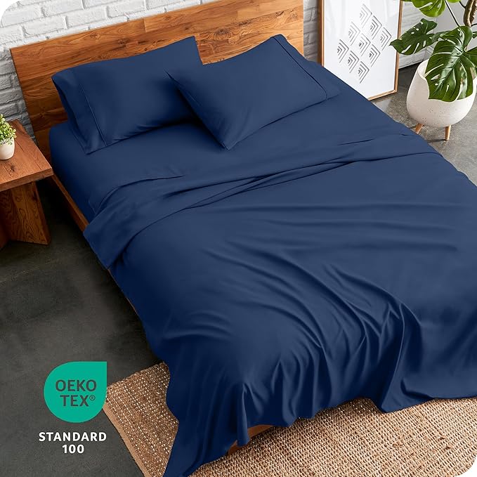 Bare Home King Sheet Set - Luxury 1800 Ultra-Soft Microfiber King Bed Sheets - Double Brushed - Deep Pockets - Easy Fit - 4 Piece Set - Bedding Sheets & Pillowcases (King, Dark Blue)
