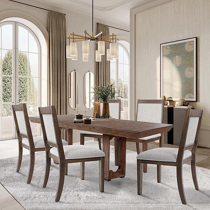 HomePop Open Back Upholstered Wood Frame Dining Chairs -Neutral Textured Solid (Set of 2)
