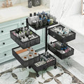 Rolling Rotating Storage Cart No Assembly Required，Bathroom Shelf Fruit and Vegetable Basket for Kitchen,Storage Drawer Organizer Cart ，Metal Utility cart on Wheels(Black, 5 Tier-Square)