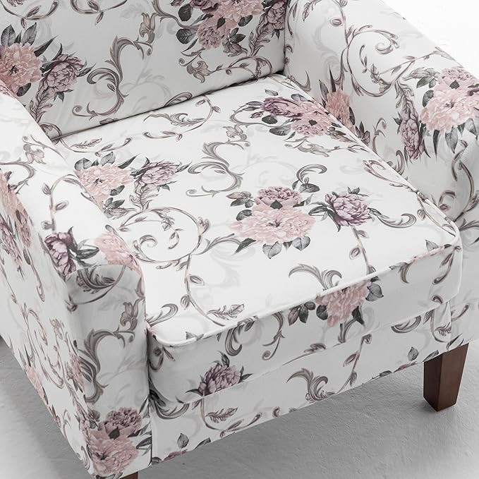 Container Furniture Direct Contemporary Accent Arm Chair with Birch Wood Frame and Velvet Upholstery, Armchair for Office and Living Room Decor, Removable Cushions, 06 Printed Fabric