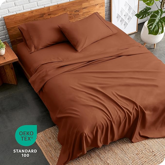 Bare Home Queen Sheet Set - Luxury 1800 Ultra-Soft Microfiber Bed Sheets - Double Brushed - Deep Pockets - Easy Fit - 4 Piece Set - Bedding Sheets & Pillowcases (Queen, Terracotta)