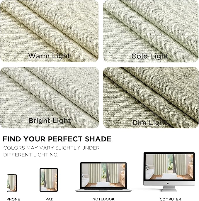 Joydeco 100% Blackout Curtains for Bedroom - Natural Linen Curtains 52" W x 84" L Long, Thermal Insulated 2 Panels Light Beige. Room Darkening Light Blocking Drapes for Living Room