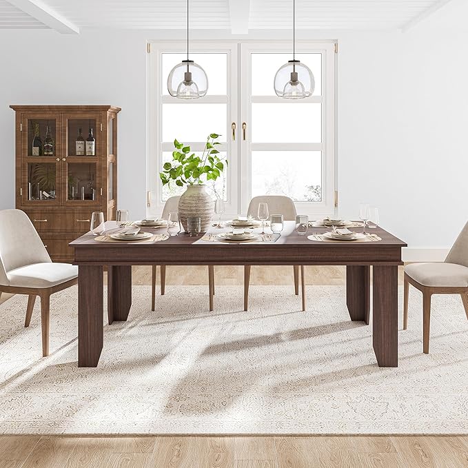 GarveeHome Farmhouse Dining Table for 6-8 People, 71" Long Brown Kitchen Tables with Wooden Sturdy Frame, 6 Ft Large Rectangular Dinner Table for Living Room, Kitchen, Dining Room