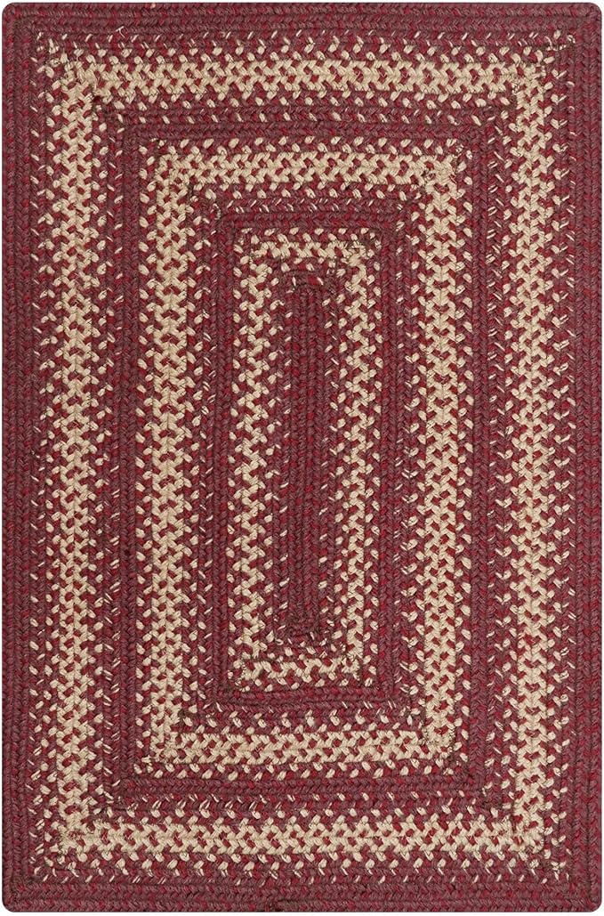 Homespice Autumn Maple Burgundy and Tan Small Braided Rug, Jute, 2x3' Rectangle - Rustic Primitive Decor for Kitchen, Bathroom, Everywhere