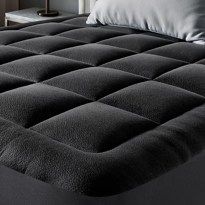 Ultra Soft Full Size Mattress Topper - Viscose Made from Bamboo Pillow Top Mattress Pad for Back Pain Relief - Naturally Cooling for Hot Sleepers, Black