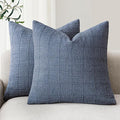 Foindtower Set of 2 Decorative Linen Check Throw Pillow Covers Neutral Farmhouse Vintage Cushion Covers Modern Coastal Boho Home Decor for Sofa Chair Couch Bedroom Living Room Outdoor,18×18 Inch,Blue