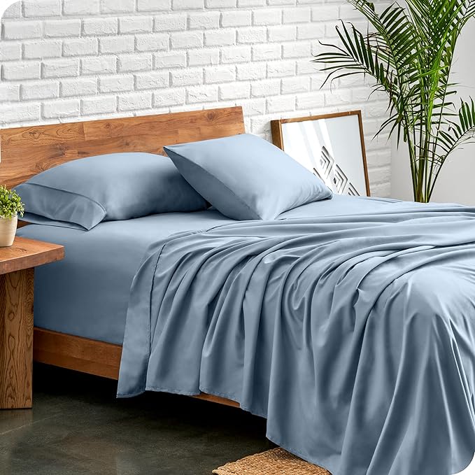 Bare Home Queen Sheet Set - Luxury 1800 Ultra-Soft Microfiber Bed Sheets - Double Brushed - Deep Pockets - Easy Fit - 4 Piece Set - Bedding Sheets & Pillowcases (Queen, Dusty Blue)