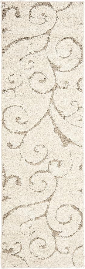 SAFAVIEH Florida Shag Collection Runner Rug - 2'3" x 17', Cream & Beige, Scroll Design, Non-Shedding & Easy Care, 1.2-inch Thick Ideal for High Traffic Areas in Living Room, Bedroom (SG455-1113)