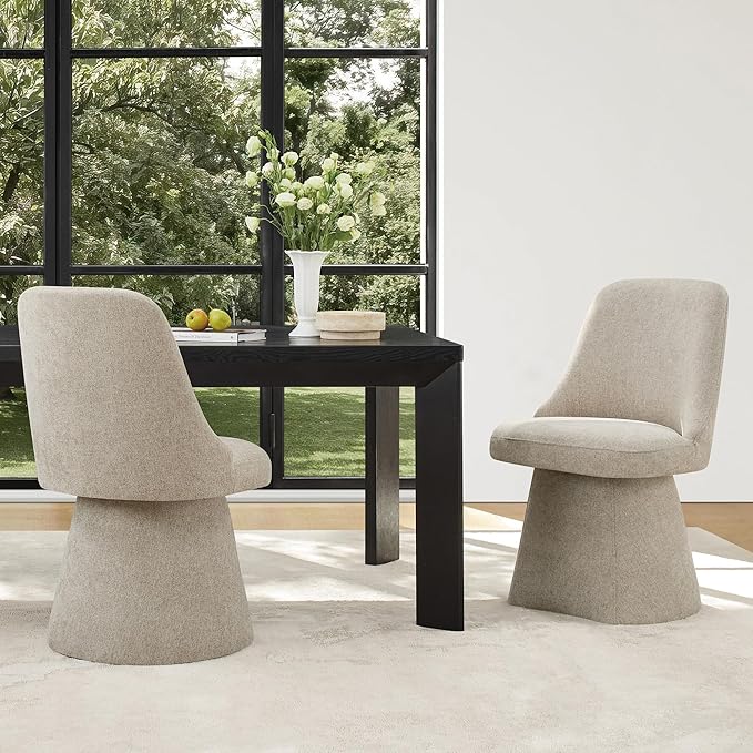 Swivel Dining Chair Mid Century Modern DeskChair High Back Upholstered Linen Fabric SideChair for Kitchen Diningroom Bedroom,Khaki,2 Box