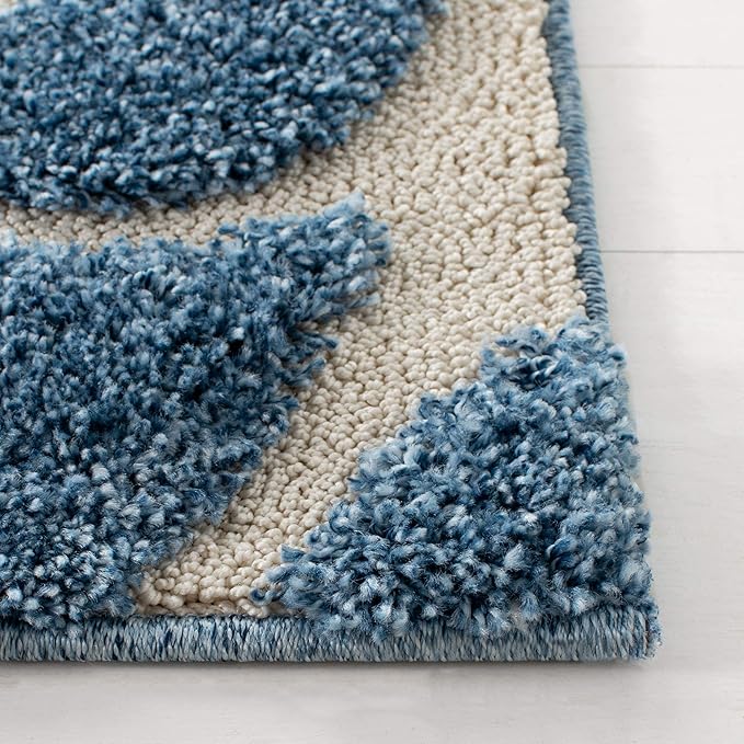 SAFAVIEH Florida Shag Collection Accent Rug - 4' x 6', Light Blue & Cream, Scroll, Non-Shedding & Easy Care, 1.2-inch Thick Ideal for High Traffic Areas in Entryway, Living Room, Bedroom (SG455-6011)