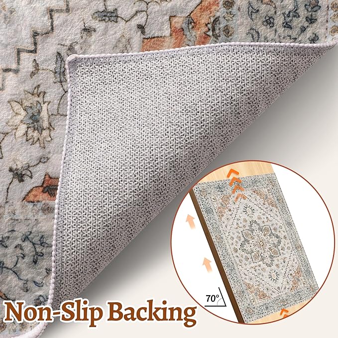 Tangsoo 2x6 Washable Runner Rug for Hallways, Non Slip Vintage Runner Rugs, Soft Low Pile Long, Print Distressed Taupe Carpet Runners for Kitchen Bedroom Entryway Bathroom Living Room