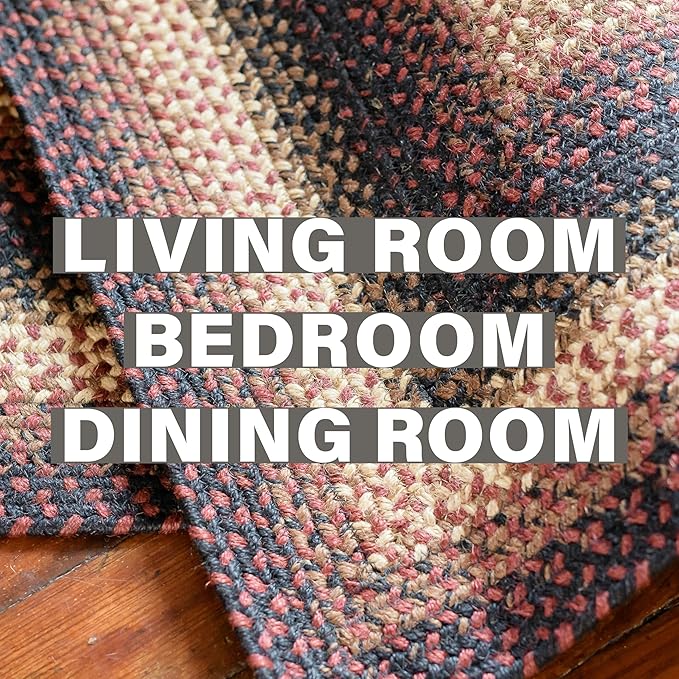 Homespice Prescott Jute Braided Area Rug 5x8' - Country Style Dining Room Rugs for Under Table for Primitive Decor