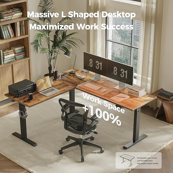 Agilestic 63 x 55 Inch L Shaped Standing Desk Adjustable Height, Corner Standing Desk, Sit Stand Up Computer Table, Splice Board, Rustic Brown