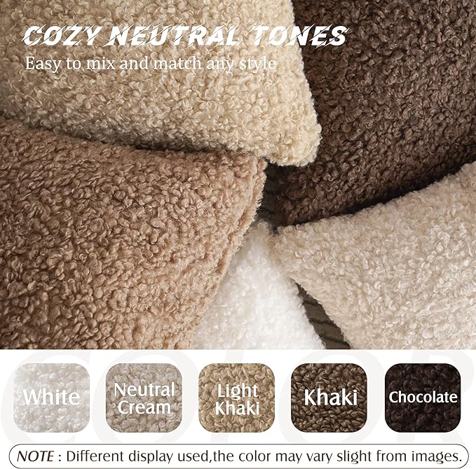 Foindtower 2 Pieces Faux Fur Throw Pillow Cover Accent Sherpa Pillow Fuzzy Soft Pillowcases Sheepskin Decorative Fleece Cushion Case for Bed Couch Living Room 18x18 Inch White