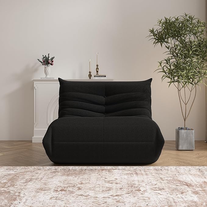 Bean Bag Chair, Memory Foam Bean Bag Sofa Large Bean Bag Chair for Adults, Bean Bag Chairs for Teens with High Density Comfortable Foam, Bean Bag for Living Room, Bedroom (Black)