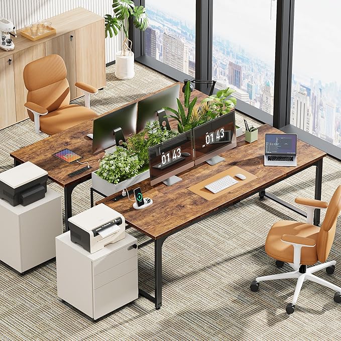 Huuger 63 x 24 inch Desk with Power Outlets & USB-C, Deeper & Thicker Desktop, Robust Metal Tubes, Computer Desk, Heavy Duty Office Desk, Work Gaming Desk, for Home Office, Rustic Brown