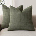 Foindtower Set of 2 Decorative Linen Check Throw Pillow Covers Neutral Farmhouse Vintage Cushion Covers Modern Boho Home Decor for Sofa Chair Couch Bedroom Living Room Outdoor,18×18 Inch,Olive Green