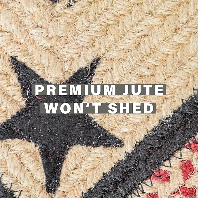 Homespice Primitive Star Gloucester Premium Jute Braided Hall Runner 22 x 72 Rectangular Black, Natural Jute Yarn Rustic, Country, Primitive, Farmhouse Style - 30 Day Risk Free Purchase