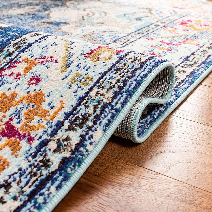 SAFAVIEH Monaco Collection Area Rug - 8' x 10', Navy & Light Blue, Boho Chic Medallion Distressed Design, Non-Shedding & Easy Care, Ideal for High Traffic Areas in Living Room, Bedroom (MNC243N)