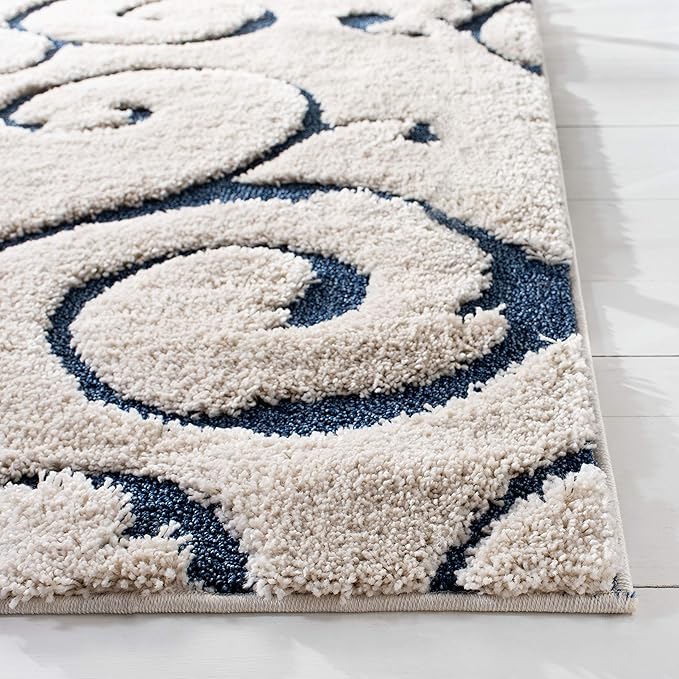 SAFAVIEH Florida Shag Collection Accent Rug - 4' x 6', Cream & Blue, Scroll Design, Non-Shedding & Easy Care, 1.2-inch Thick Ideal for High Traffic Areas in Entryway, Living Room, Bedroom (SG455-1165)