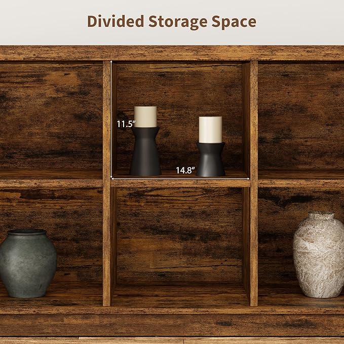 GarveeHome 8 Cube Storage Organizer Bookshelf, 3 Tier Farmhouse Horizontal Bookcase, 62 Inch Wood Storage Bookcase for Entryway, Long Low Bookshelves for Living Room-Retro Brown