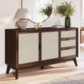 Bme Jasper Sideboard with 3 Drawers & 2 Rattan Doors, Buffet Cabinet with Storage for Dining Room, Living Room, Adjustable Shelves, Walnut