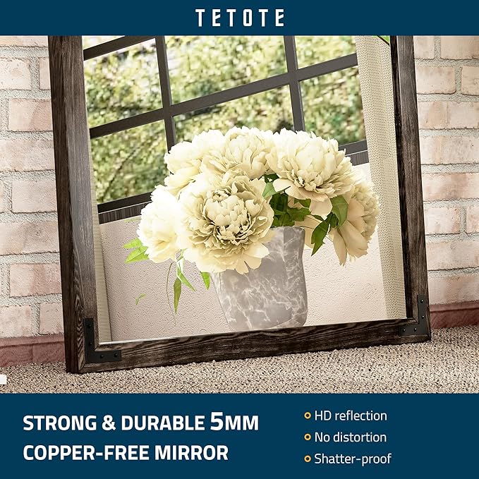 TETOTE 48 x 36 Black Wood Framed Mirror for Bathroom Wall/Bedroom/Living Room/Entryway Farmhouse Rustic Bathroom Vanity Mirror Waterproof (Horizontal/Vertical Mounted)
