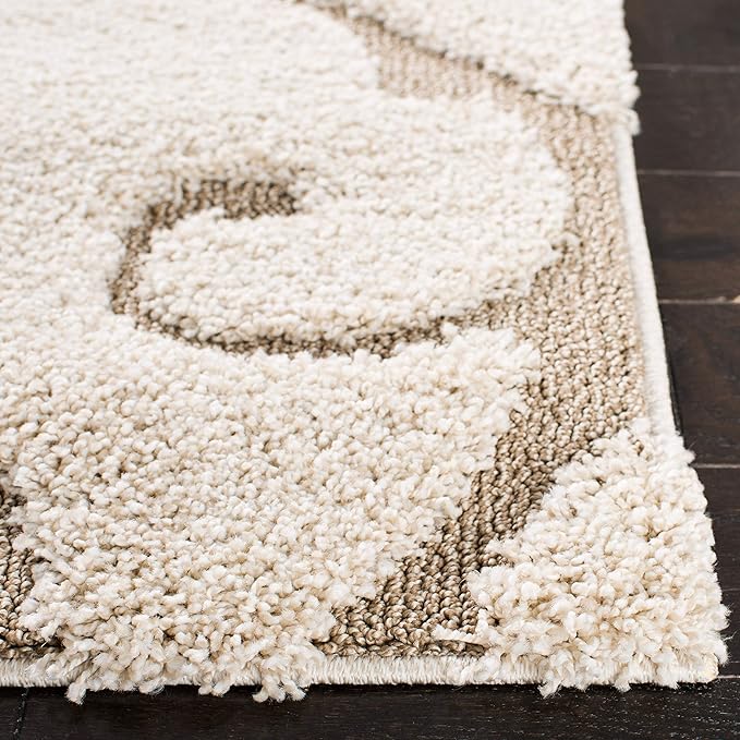 SAFAVIEH Florida Shag Collection Runner Rug - 2'3" x 8', Cream & Beige, Scroll Design, Non-Shedding & Easy Care, 1.2-inch Thick Ideal for High Traffic Areas in Living Room, Bedroom (SG455-1113)