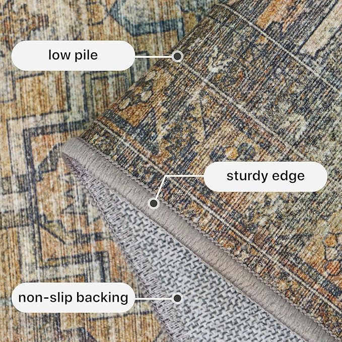 GENIMO 3x7 Runner Rugs for Hallway, Machine Washable Non Slip Vintage Rugs, Low Pile Lightweight Soft Print Rug for enrtyway, Corridor, Home Office, Kitchen, Warm Taupe