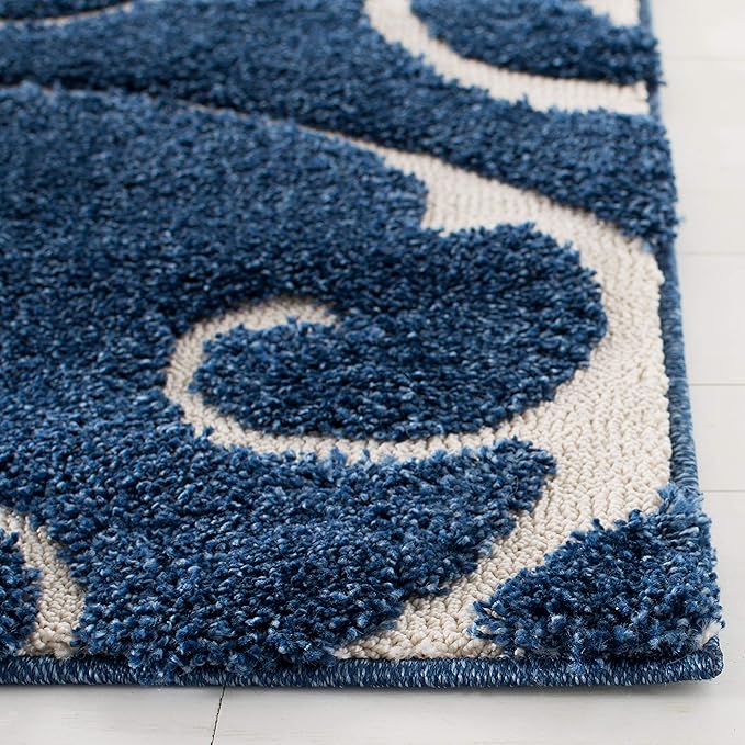SAFAVIEH Florida Shag Collection Accent Rug - 2'3" x 5', Dark Blue & Cream, Scroll, Non-Shedding & Easy Care, 1.2-inch Thick Ideal for High Traffic Areas in Entryway, Living Room, Bedroom (SG455-6511)