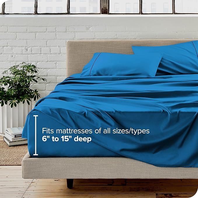 Bare Home Twin Sheet Set - 1800 Ultra-Soft Microfiber Twin Bed Sheets - Double Brushed - Deep Pockets - Easy Fit - Extra Soft - 3 Piece Set - Bedding Sheets & Pillowcases (Twin, Medium Blue)