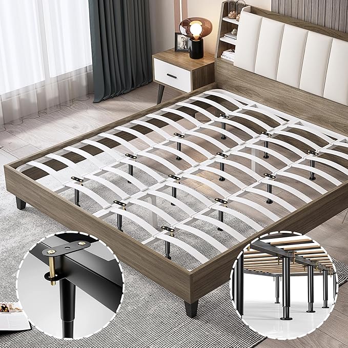 Metal Bed Frame Support Legs, 7-12.6 Inch Adjustable Height Bed Support Legs, Bed Legs Replacement Parts for for King Queen, Under Bed Support Slat Reinforcement Kits, Bed Frame Center Support 4 Pack