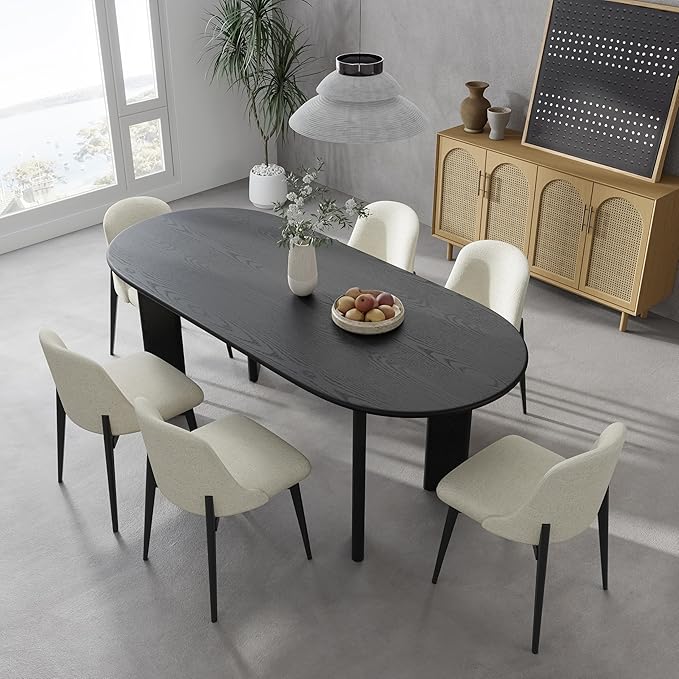 Casaphoria Wood Kitchen Table Set with 6 Chairs, 67" Dining Kitchen Table & Chairs Set for 4-6, Modern Farmhouse Oval Dining Table for Living Room, Easy Assembly, Black