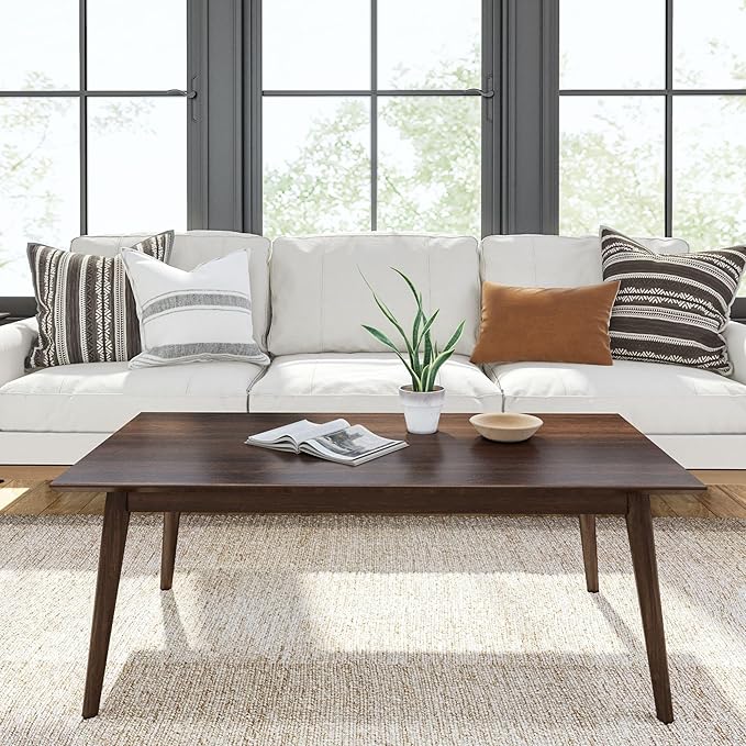 Plank+Beam 48 Inch Mid Century Modern Coffee Table, Wood Coffee Tables for Living Room, Rectangular Center Table, Occasional Table for Small Spaces, Walnut