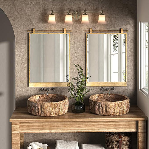 16x24 Inch Rectangle Bathroom Vanity Mirror for Wall Mounted Over Sink Farmhouse Rustic Matte Brushed Gold Barn Door Mirrors Foyer Entryway Decor