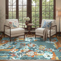 GENIMO 5X7 Floral Area Rugs for Living Room, Machine Washable Non Slip Vintage Patchwork Washable Rug, Ultra-Thin Low Pile Chenille Rugs for Bedroom, Dining Room, Navy Blue