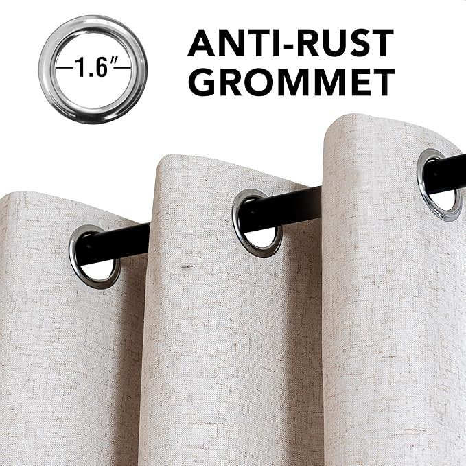 H.VERSAILTEX Linen Curtains 100% Blackout Curtains for Bedroom 63 inch Long Full Light Blocking Nature Linen Blended Window Curtains for Living Room Nickel Grommet (2 Panels, Heathered Natural)