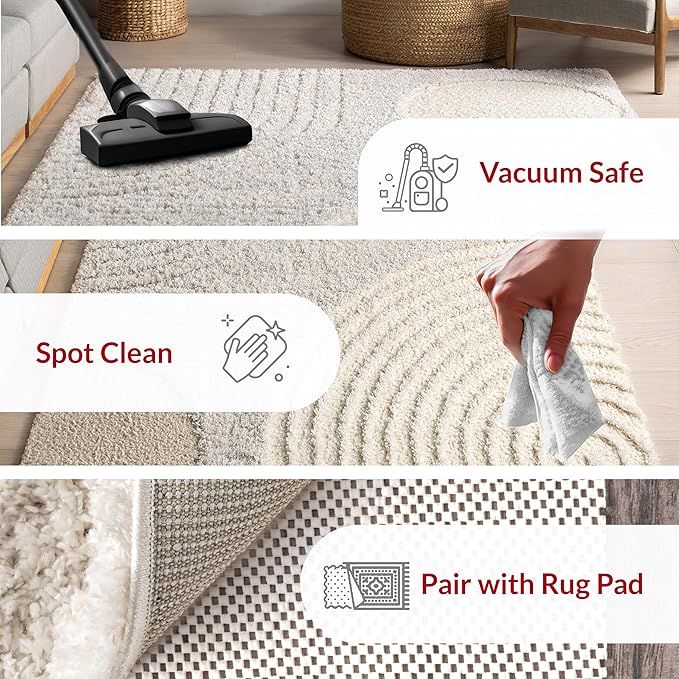 nuLOOM Gloria Abstract 4x6 Shag Area Rug for Living Room Bedroom Dining Room Nursery Kitchen, Beige