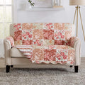 Great Bay Home Reversible Floral Patchwork Furniture Protector Scalloped Edge Stain Resistant Printed Furniture Protector Maribel Collection (Loveseat, Burgundy/Taupe)