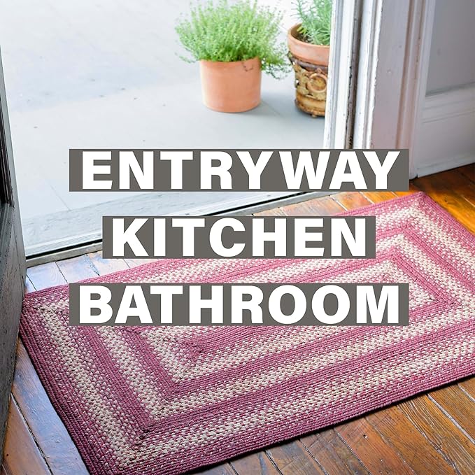 Autumn Maple Burgundy and Tan Oval Braided Rug, Jute, 27"x45" - Rustic Primitive Decor for Entryway, Kitchen, Everywhere