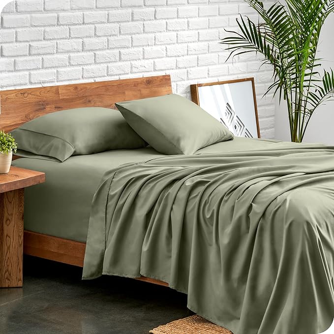 Bare Home Ultra-Soft Split Cal King Sheet Set - Luxury 1800 - Hydro-Brushed - Deep Pockets - Easy Fit - 4 Piece Set - Bedding Sheets & Pillowcases (Split California King, Sage)