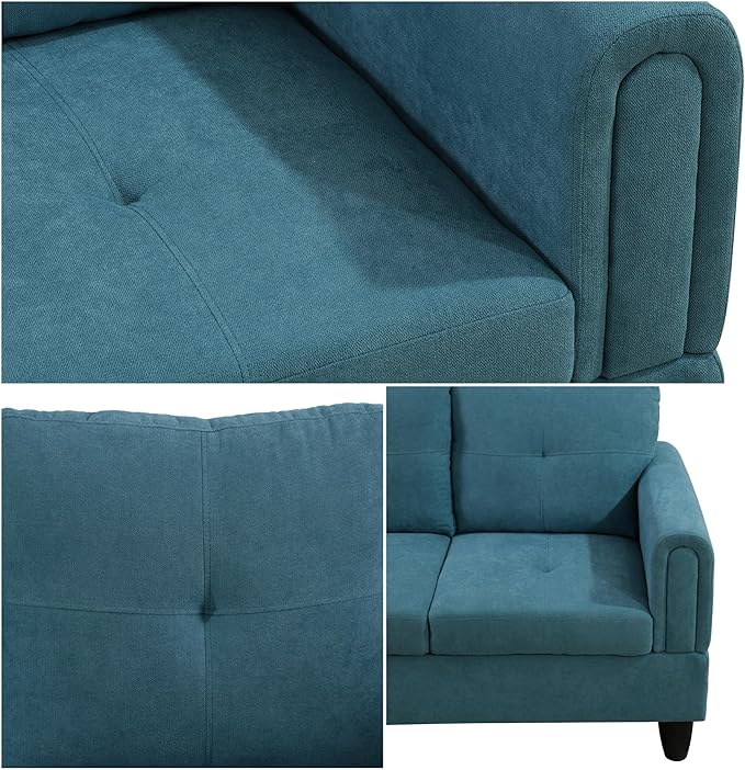 L Shaped Sectional Sofa with Ottoman, Modern Couches for Living Room, Microfiber Facing, Bedroom, Office