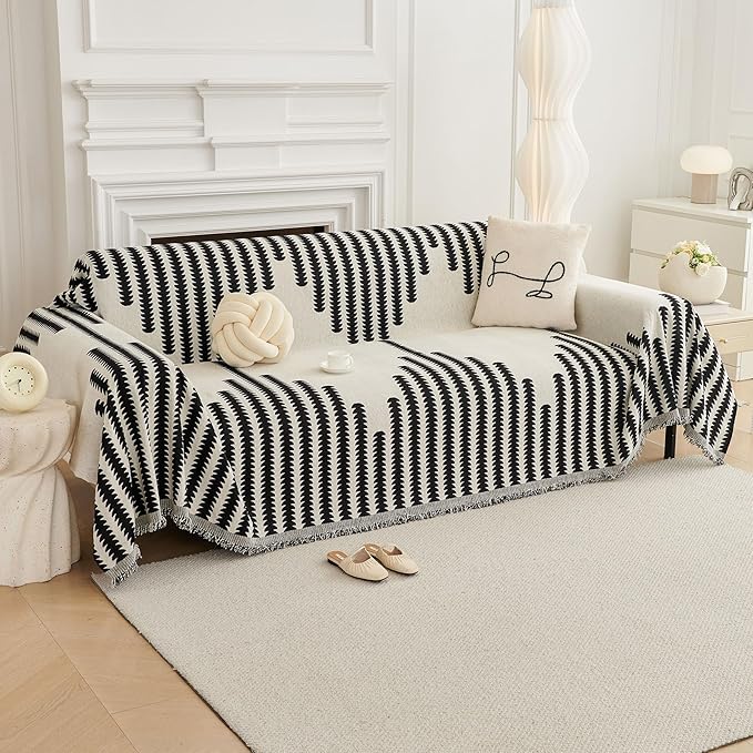 HAOMAIJIA Boho Sofa Covers for 3 Cushion Couch - Pet Friendly Soft Thick Non Slip Cover for Dogs - Washable Sectional L Shape Furniture Protector (Black, 71"x118")
