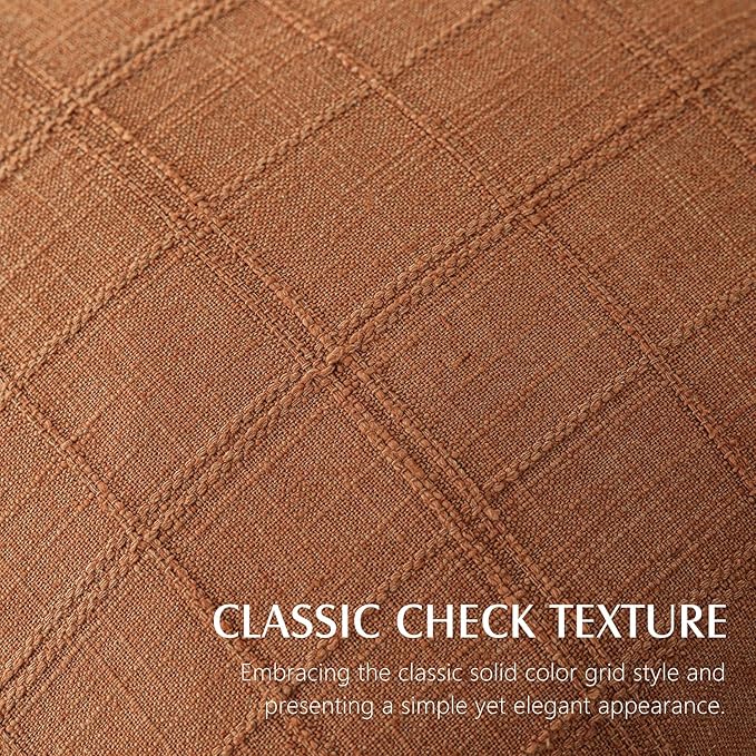 Foindtower Set of 2 Decorative Linen Check Throw Pillow Covers Neutral Farmhouse Vintage Cushion Covers Modern Boho Home Decor for Sofa Chair Couch Bedroom Living Room Outdoor,22×22 Inch,Orange