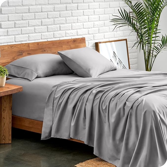 Bare Home King Sheet Set - Luxury 1800 Ultra-Soft Microfiber King Bed Sheets - Double Brushed - Deep Pockets - Easy Fit - 4 Piece Set - Bedding Sheets & Pillowcases (King, Light Grey)